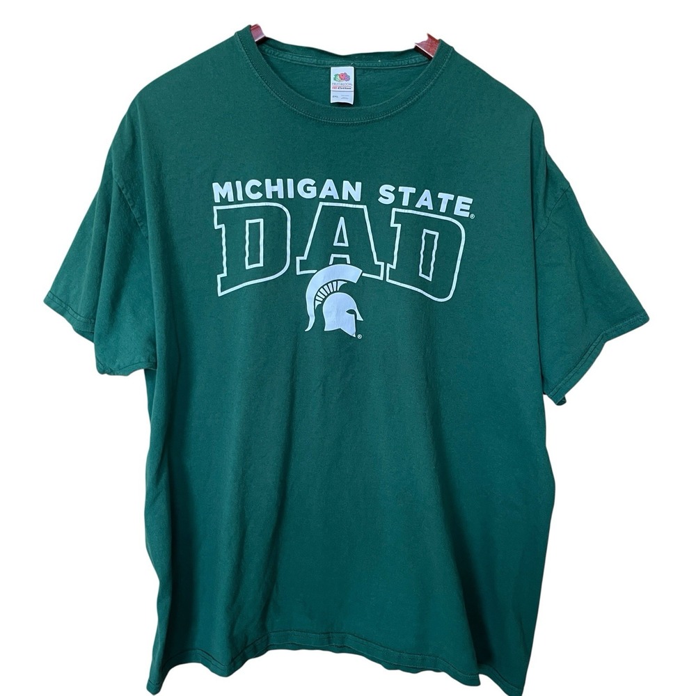Michigan State Spartans Dad T Shirt Mens XXL Green Fruit of the Loom NCAA